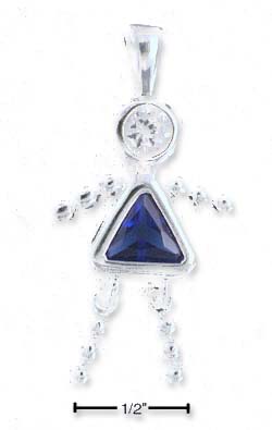 
Sterling Silver September Bead Girl Charm With Dark Blue Cubic Zirconia
