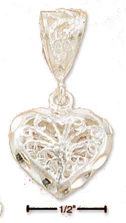 
Sterling Silver 15mm Sparkle-Cut Filigree Heart With Center Flower Charm
