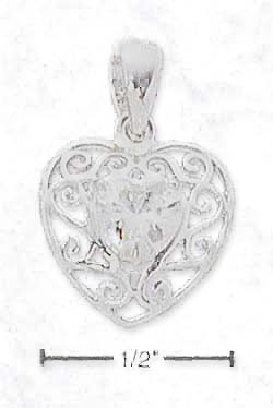 
Sterling Silver Fancy Scroll Design Pendant Heart Shaped Cubic Zirconia
