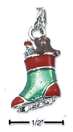 
Sterling Silver Enamel 3d Red Green Stocking Stuffed With Toys Charm (H)
