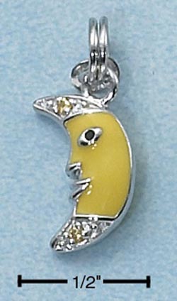 
Sterling Silver Enamel 3d Yellow Crescent Moon Face Yellow Cubic Zirconia Tips Charm
