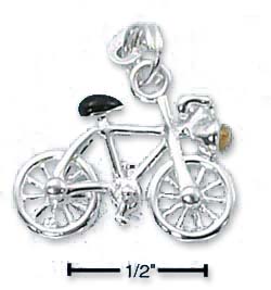 
Sterling Silver Enamel Bicycle With Black Seat Yellow Cubic Zirconia Headlight Charm

