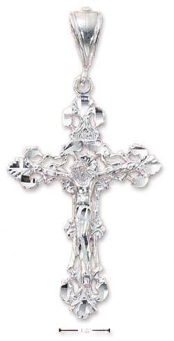 
Sterling Silver Sparkle-Cut Filigree Elegant Crucifix Charm
