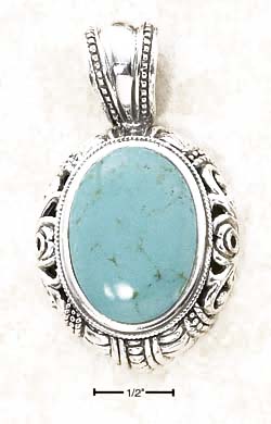
Sterling Silver Simulated Turquoise With Scrolled Dome Border Pendant

