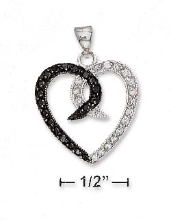 
Sterling Silver 20mm Overlapping Open Heart Pendant With Black White Cubic Zirconias
