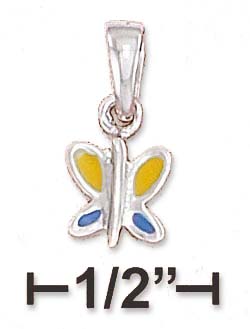 
Sterling Silver Small Butterfly Charm With Yellow Blue Enamel Highlights
