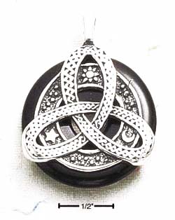 
Sterling Silver Simulated Onyx Doughnut With Large Celtic Knot Design
