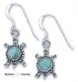 
Sterling Silver Turtles Round Simulated Turquoise and Roping Earrings
