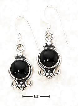 
Sterling Silver Round Simulated Onyx Bottom Loop Dots Dangle Earrings

