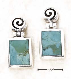 
Sterling Silver Hinge Dangle Simulated Turquoise Earrings Spiral Post

