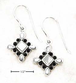 
Sterling Silver White Simulated Mother of Pearl Simulated Onyx Cross Flower Dangle Earrings
