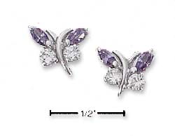 
Sterling Silver Purple and Clear Cubic Zirconia Butterfly Post Earrings
