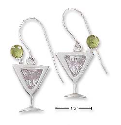 
Sterling Silver Martini Glass Clear Cubic Zirconia and Peridot Earrings
