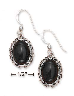 
Sterling Silver 9x14mm Simulated Onyx Cabochon Earrings Scroll Border
