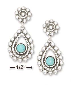 
Sterling Silver Flower Post Beaded Edges Simulated Turquoise Stone Dangle Earrings
