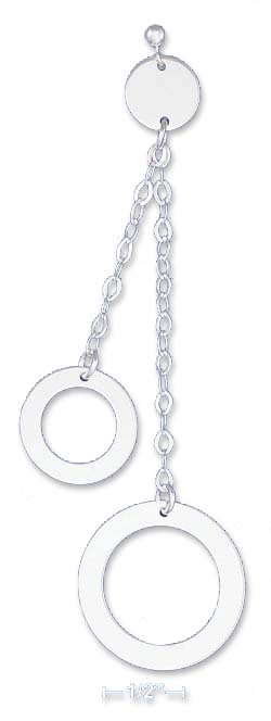 
Sterling Silver Post Disk Earrings 2 Open Donut Shapes Attached By Chain
