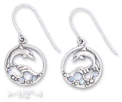
Sterling Silver Dolphin Jumping Out Of Waves With Blue Crystals Earrings
