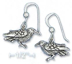 
Sterling Silver Antiqued 11x19mm Raven French Wire Earrings
