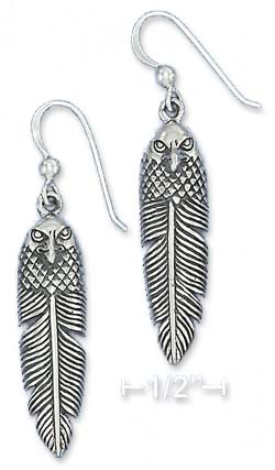 
Sterling Silver Antiqued 9x31mm Eagle Head Feather Earrings

