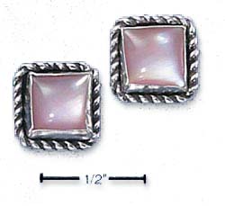 
Sterling Silver Square Roped Edge Pink Mussel Post Earrings
