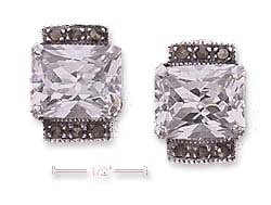 
Sterling Silver Clear Cubic Zirconia Post Earrings With Marcasite Sides
