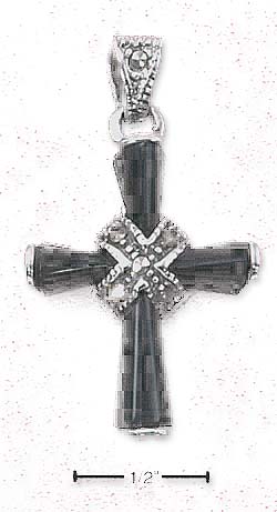 
Sterling Silver Simulated Onyx Cross Marcasite Rings and Bail
