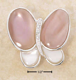 
SS White Pink Shell Simulated Mother of Pearl With Cubic Zirconia Chips Butterfly Pin/Pendant
