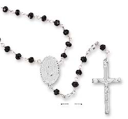 
Sterling Silver Simulated Onyx Rosary Beads Crucifix Virgin Mary Medallion
