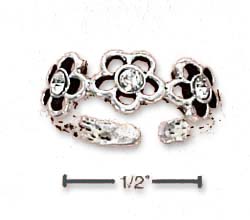 
Sterling Silver Triple Daisy With 3 Clear Crystals Toe Ring

