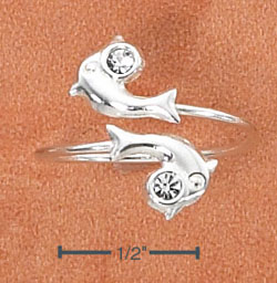
Sterling Silver Double Dolphin Clear Crystals Wrap Toe Ring

