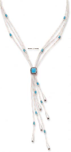 
Sterling Silver 16 Inch Expandable LS Necklace Simulated Turquoise Diamond Tassel
