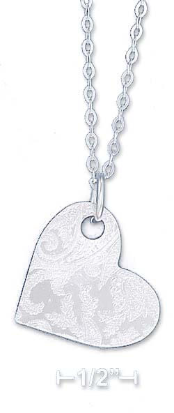 
Sterling Silver 18 Inch Pendant Chain 24mm Wide Laser Etched Heart Disk
