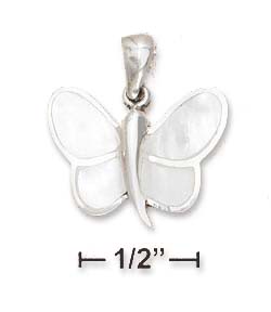 
Sterling Silver Butterfly Simulated Mother of Pearl Wings Pendant - 3/4 Inch Wide
