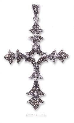 
Sterling Silver Pointed Marcasite CroSterling Silver Pendant With Beads - 2 1/2 Inch
