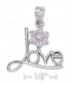 
Sterling Silver Rhodium Plated Love Pink Cubic Zirconia Flower Pendant

