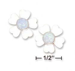 
Sterling Silver 6mm Lab Blue Simulated Opal Flower Post Earrings (Appr. 1/2 Inch)
