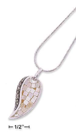 
Sterling Silver 18 Inch Marcasite Yellow Simulated Mother of Pearl Mosaic Tear Snake necklace
