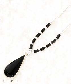 
Sterling Silver 16 Inch LS Necklace With Simulated Onyx Heshi Plain Onyx Teardrop
