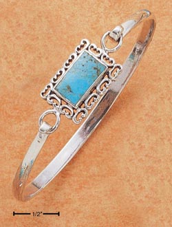 
Sterling Silver Simulated Turquoise With Scroll Border Bangle Bracelet With Latch
