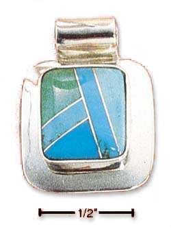 
Sterling Silver Fancy Square Multi Simulated Turquoise Inlay Pendant
