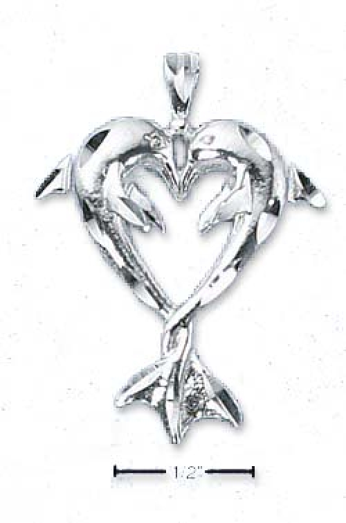 
Sparkle-Cut Kissing Dolphin Pendant With Entwined Tails 
