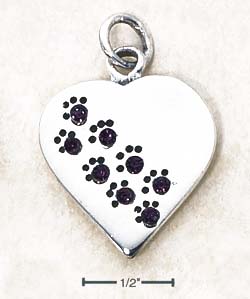 
Sterling Silver February Cubic Zirconia Paw Heart Pendant (Engravable)
