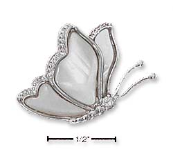 
Sterling Silver Butterfly Cubic Zirconia Simulated Mother of Pearl Slide Pendant
