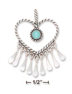 
SS Heart With Simulated Turquoise Stone Silver Tassel Dangle Pendant
