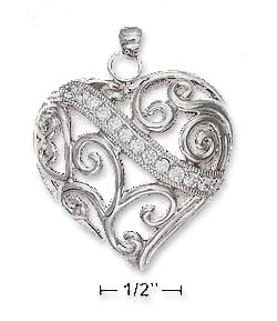 
Sterling Silver 32mm Filigree Heart Pendant With Cubic Zirconia Banner

