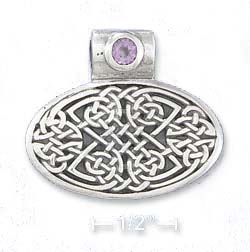 
Sterling Silver 16x30mm Celtic Knotwork Slide Pendant With 4mm Amethyst
