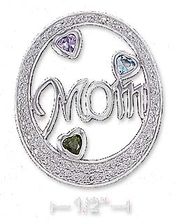 
Sterling Silver 24x28m Slide Pendant With Mom Cubic Zirconia Hearts Illusion Border
