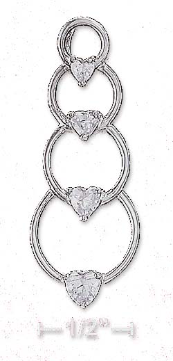 
Sterling Silver 39mm Long Journey Style Circles Pendant Clear Heart Cubic Zirconias
