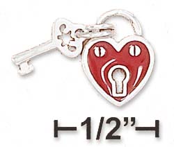 
Sterling Silver 2 Sided Enamel 9mm Heart Lock With Key Charm (2 Pieces)
