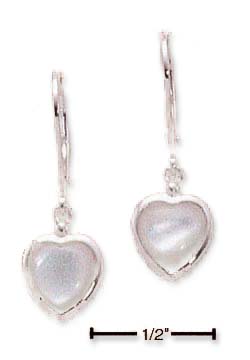 
Sterling Silver Bezel Set Heart With Simulated Mother of Pearl Leverback Earrings
